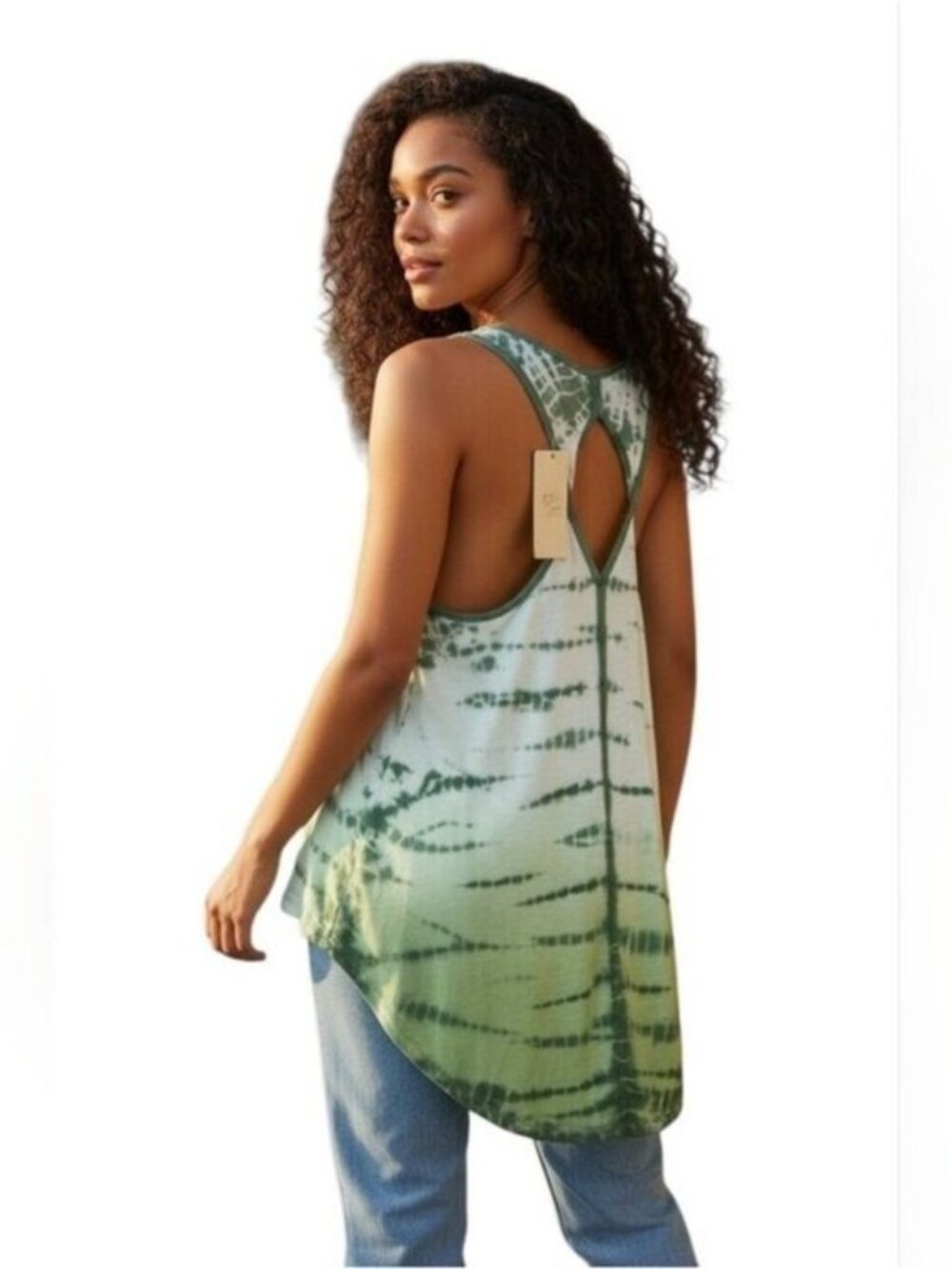 Halcyon Tie Dye Keyhole Back Athletic Tank Top Green Medium